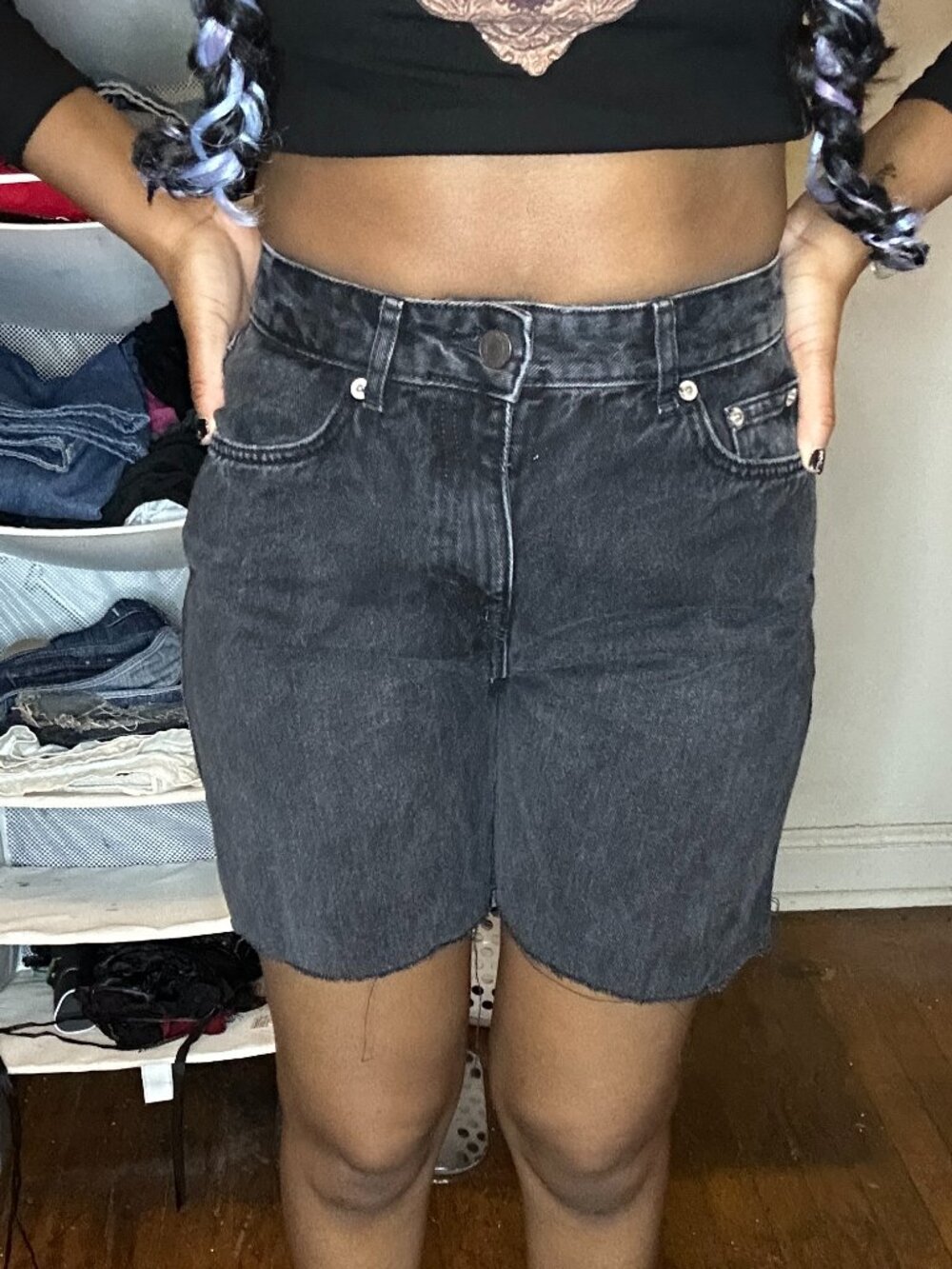 Black Washed Denim Jean Shorts